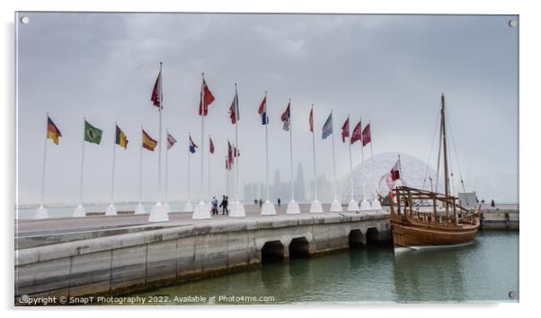 Flags at the 'Way to the World Cup' on the Corniche Promenade, Doha, Qatar Acrylic by SnapT Photography