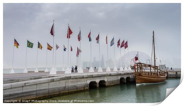 Flags at the 'Way to the World Cup' on the Corniche Promenade, Doha, Qatar Print by SnapT Photography