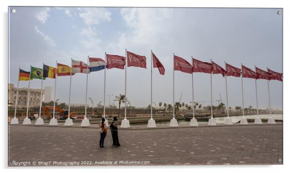 Fifa World Cup 2022 Qatar Flags flying at the Corniche Promenade, Doha, Qatar Acrylic by SnapT Photography