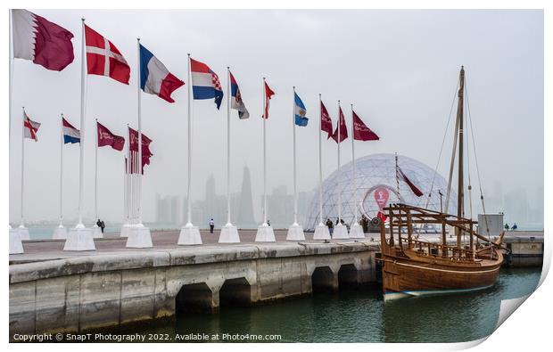 Flags at the 'Way to the World Cup' on the Corniche Promenade, Doha, Qatar Print by SnapT Photography