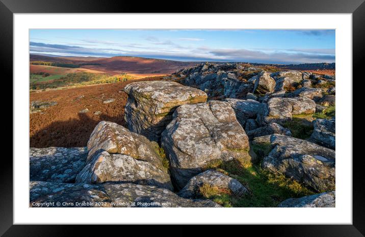 Carr Head Rocks in Autumn light Framed Mounted Print by Chris Drabble