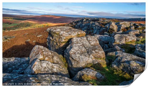 Carr Head Rocks in Autumn light Print by Chris Drabble