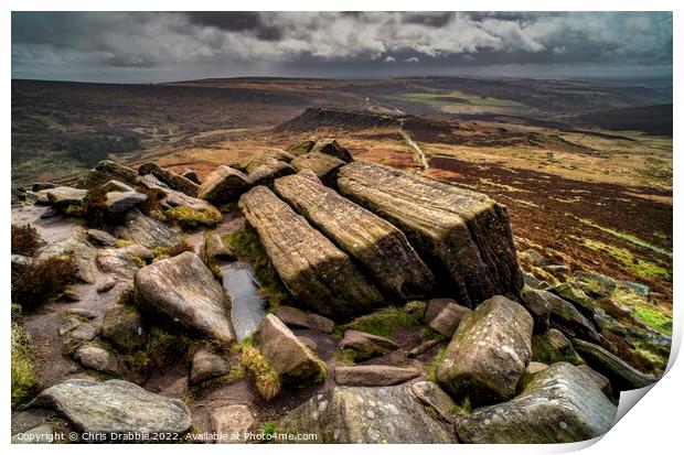 Higger Tor under heavy clouds Print by Chris Drabble