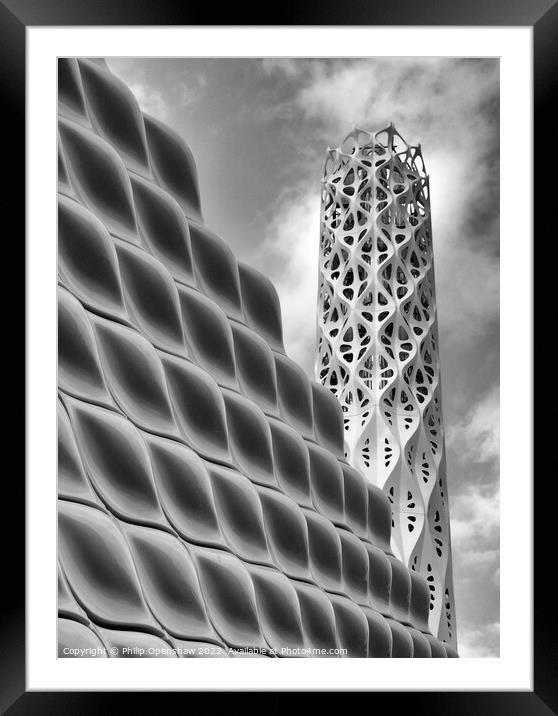 Manchester energy centre building and tower of light Framed Mounted Print by Philip Openshaw