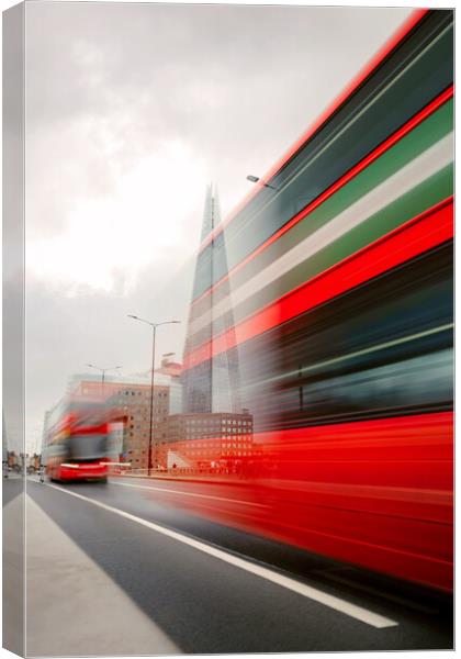 Red Buses London with The Shard Canvas Print by Elizabeth Hudson