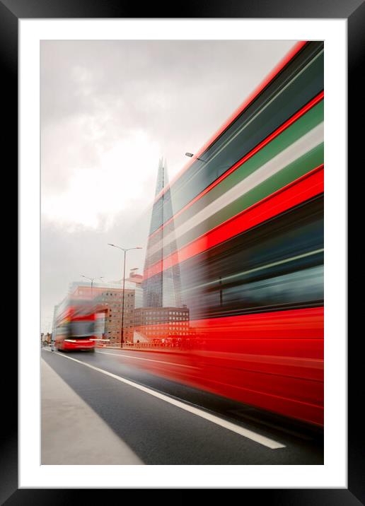 Red Buses London with The Shard Framed Mounted Print by Elizabeth Hudson