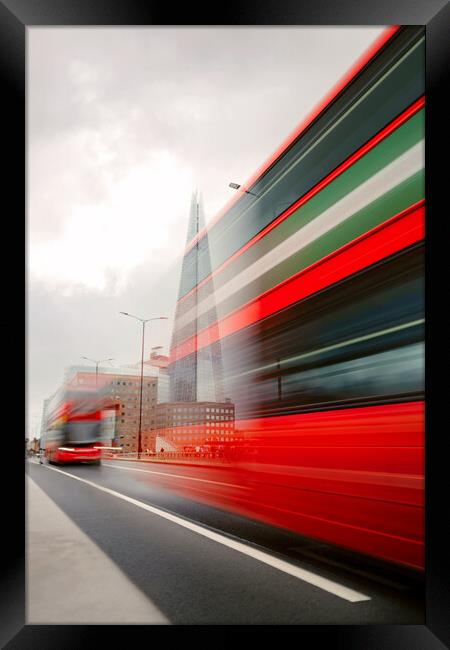 Red Buses London with The Shard Framed Print by Elizabeth Hudson