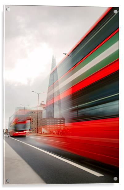 Red Buses London with The Shard Acrylic by Elizabeth Hudson