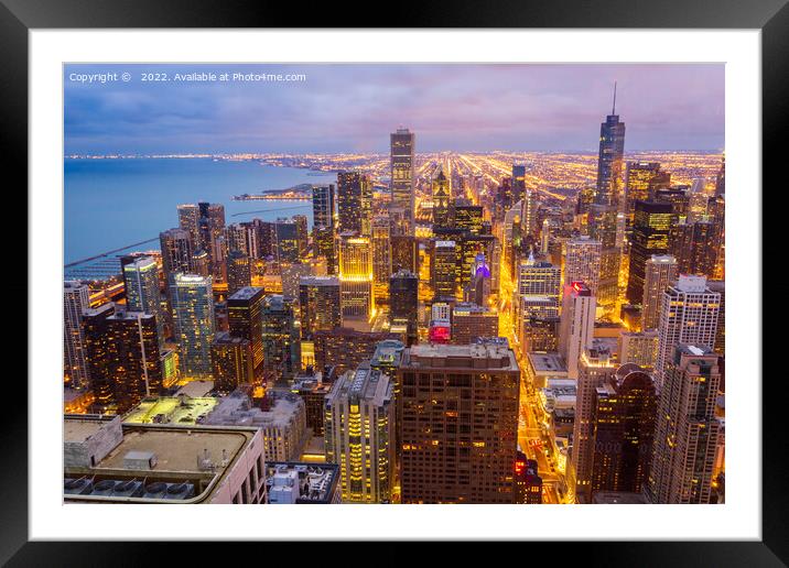 Chicago  Skyline at Dusk Framed Mounted Print by Richard O'Donoghue
