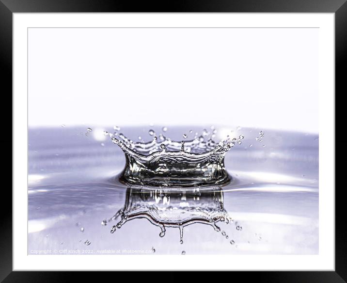 Crown reflection water drop Framed Mounted Print by Cliff Kinch