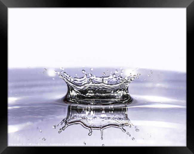 Crown reflection water drop Framed Print by Cliff Kinch