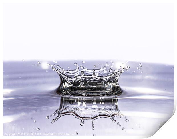 Crown reflection water drop Print by Cliff Kinch