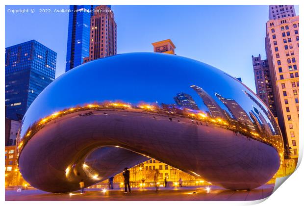 The Bean in Chicago, Illinois during blue hour on  Print by Richard O'Donoghue