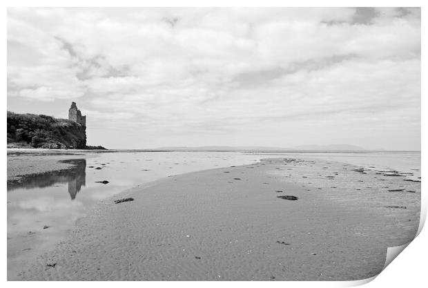 Black&white Greenan Castle and Arran Print by Allan Durward Photography