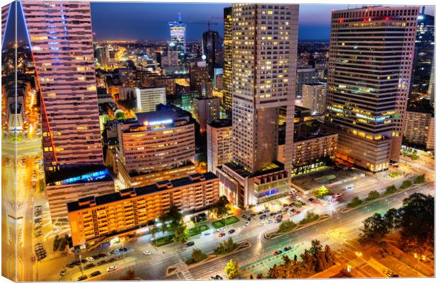 City Downtown Of Warsaw At Night Canvas Print by Artur Bogacki