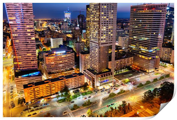 City Downtown Of Warsaw At Night Print by Artur Bogacki