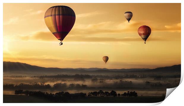 Hot Air Baloons during a beautiful Sunset Print by Elizabeth Hudson