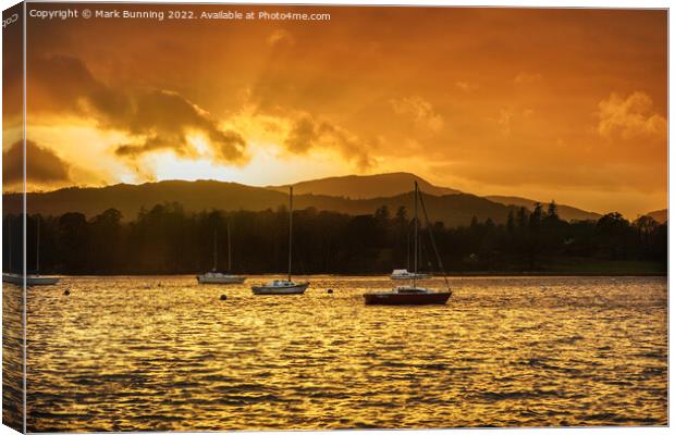 Sunset over lake windermere Canvas Print by Mark Bunning