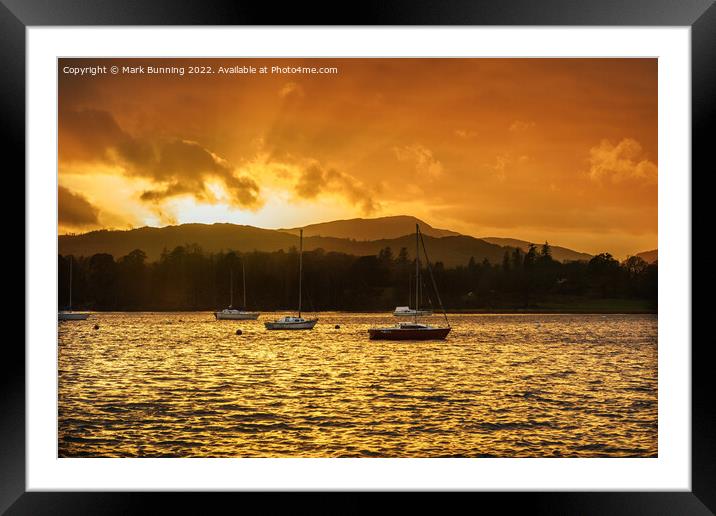 Sunset over lake windermere Framed Mounted Print by Mark Bunning
