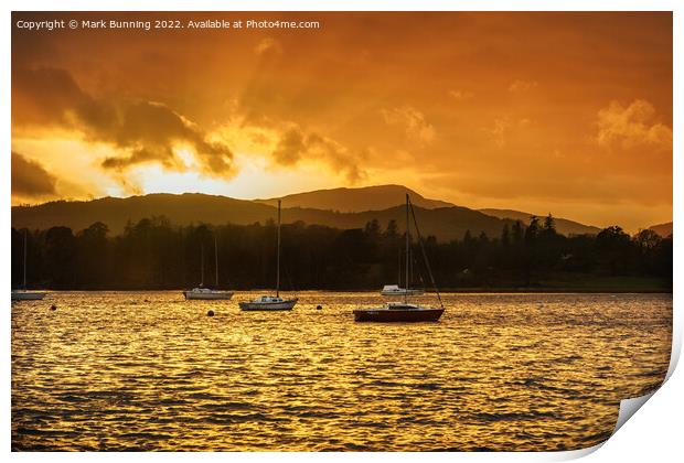 Sunset over lake windermere Print by Mark Bunning