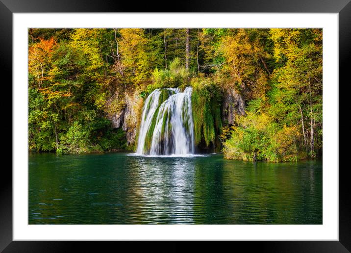 Plitvice Lakes Autumn Landscape With Waterfall Framed Mounted Print by Artur Bogacki