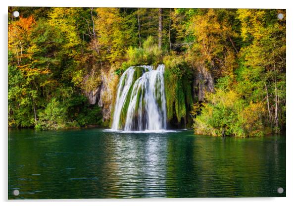 Plitvice Lakes Autumn Landscape With Waterfall Acrylic by Artur Bogacki