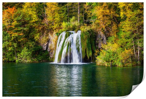 Plitvice Lakes Autumn Landscape With Waterfall Print by Artur Bogacki