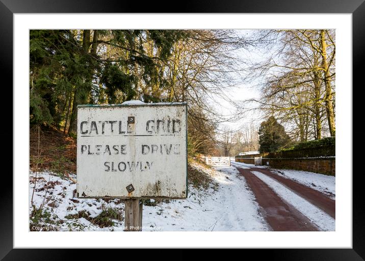 Old style warning sign Cattle grid please drive slowly Framed Mounted Print by Rose Sicily