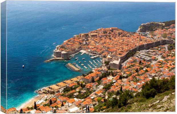 Aerial view of Dubrovnik, a city in southern Croatia fronting the Adriatic Sea. Canvas Print by Sergey Fedoskin