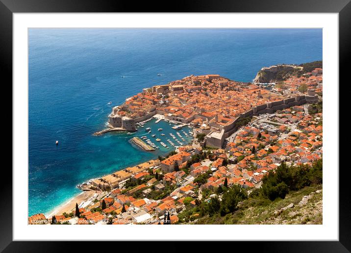 Aerial view of Dubrovnik, a city in southern Croatia fronting the Adriatic Sea. Framed Mounted Print by Sergey Fedoskin