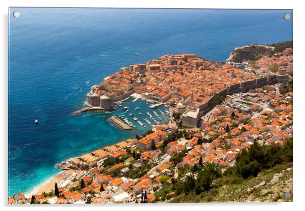 Aerial view of Dubrovnik, a city in southern Croatia fronting the Adriatic Sea. Acrylic by Sergey Fedoskin