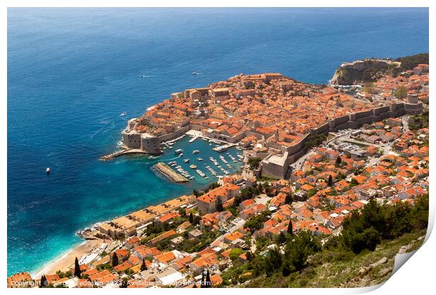 Aerial view of Dubrovnik, a city in southern Croatia fronting the Adriatic Sea. Print by Sergey Fedoskin