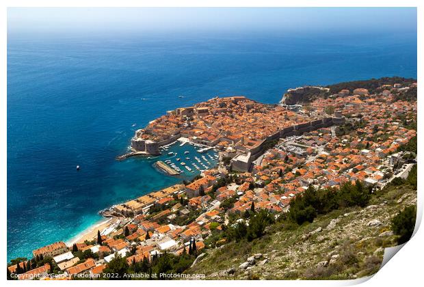 Aerial view of the old town Dubrovnik in Croatia. Print by Sergey Fedoskin