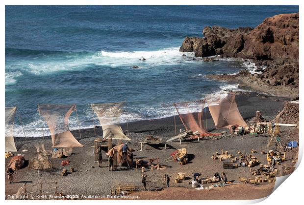 Creating a film set on the beach at El Golfo, Timanfaya National Park,  Print by Keith Bowser