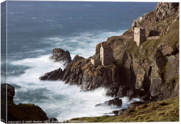 Crown Engine Houses on the rocky cliffs at Botallack Canvas Print by Keith Bowser