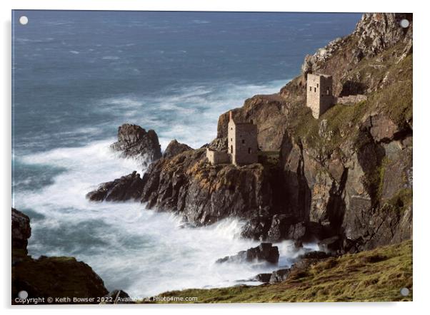 Crown Engine Houses on the rocky cliffs at Botallack Acrylic by Keith Bowser