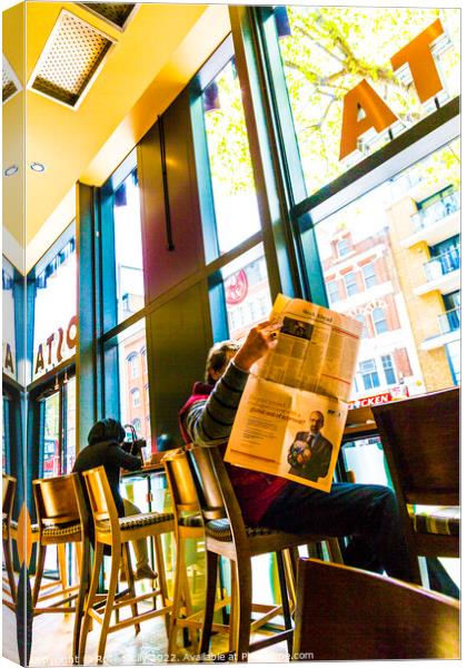 Man reading The Financial Times in a Costa coffee shop Canvas Print by Rose Sicily