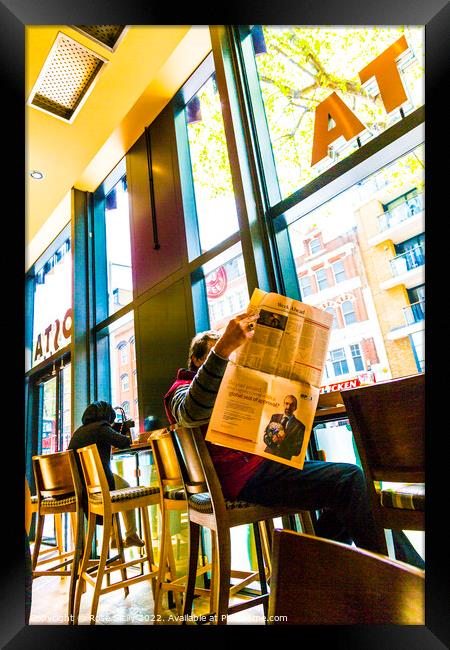 Man reading The Financial Times in a Costa coffee shop Framed Print by Rose Sicily