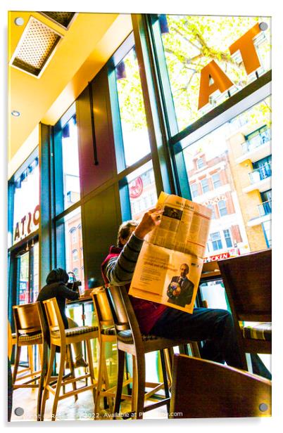 Man reading The Financial Times in a Costa coffee shop Acrylic by Rose Sicily