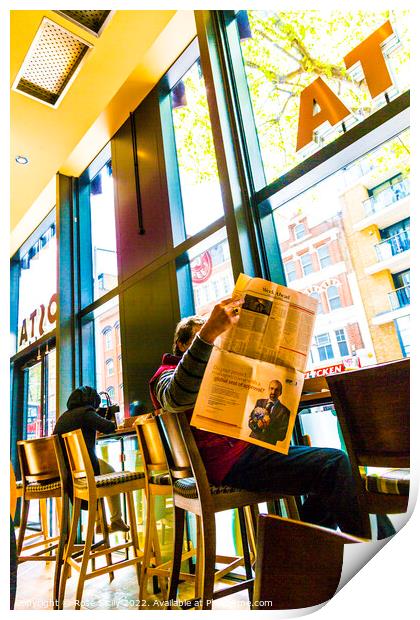 Man reading The Financial Times in a Costa coffee shop Print by Rose Sicily