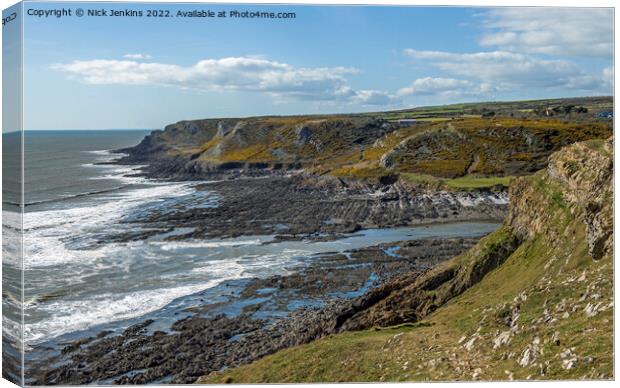 West from Port Eynon Point along Gower Coast Canvas Print by Nick Jenkins