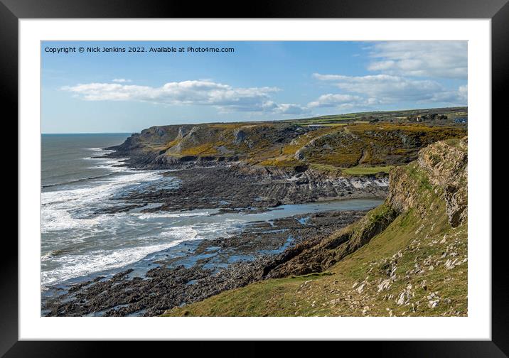 West from Port Eynon Point along Gower Coast Framed Mounted Print by Nick Jenkins