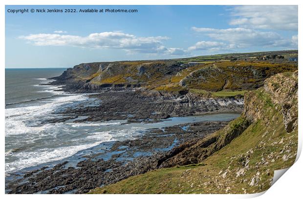 West from Port Eynon Point along Gower Coast Print by Nick Jenkins