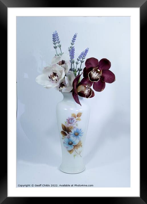  White and purple Cymbidium Orchids (Boat Orchids) Framed Mounted Print by Geoff Childs