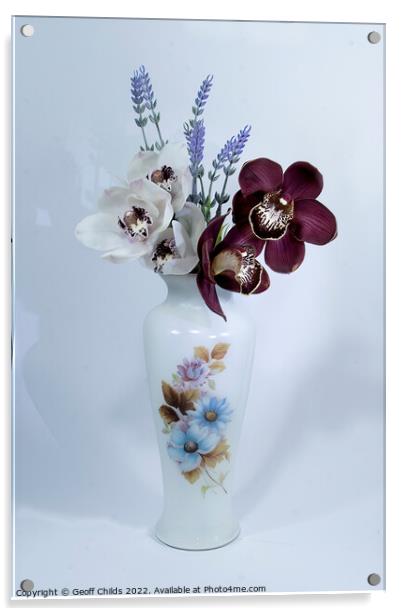  White and purple Cymbidium Orchids (Boat Orchids) Acrylic by Geoff Childs