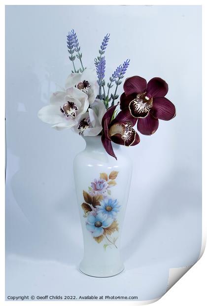  White and purple Cymbidium Orchids (Boat Orchids) Print by Geoff Childs