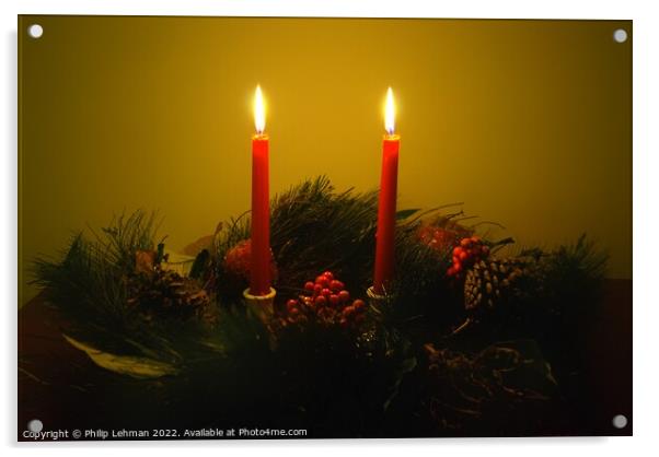Christmas wreath with candles Acrylic by Philip Lehman
