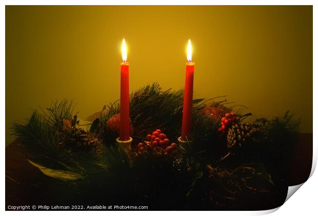 Christmas wreath with candles Print by Philip Lehman