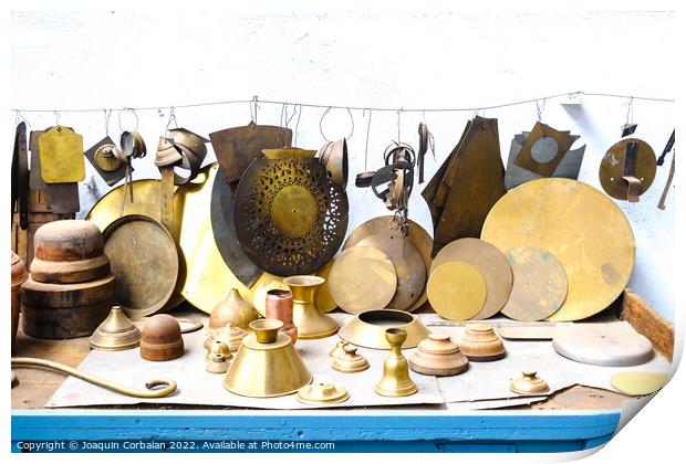 Brass materials in an old craft workshop. Print by Joaquin Corbalan