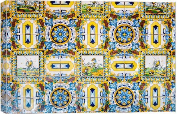 Traditional decorative tile with motifs from Castilla-La Mancha  Canvas Print by Joaquin Corbalan